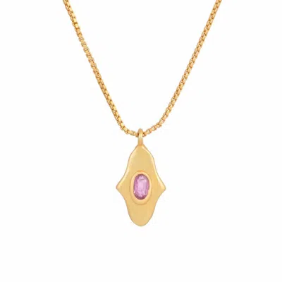 Opium Jewels Women's Gold / Pink / Purple Birthstone Hamsa Necklace In Pink Tourmaline - October In Multi