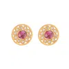 Opium Jewels Women's Gold / Pink / Purple Crystal & Dark Pink Tourmaline Studs