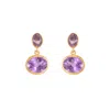 Opium Jewels Women's Gold / Pink / Purple Double Droplet Oval Studs - Amethyst