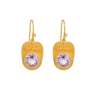 Opium Jewels Women's Gold / Pink / Purple Goddess Earrings In Faceted In Amethyst