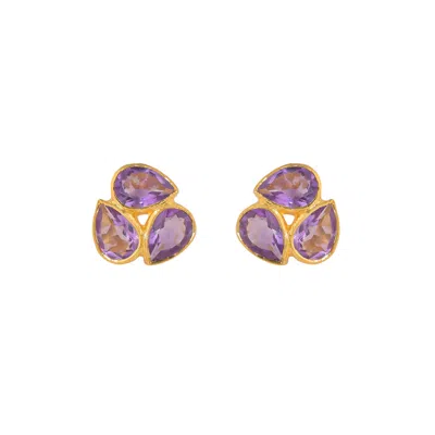 Opium Jewels Women's Gold / Pink / Purple Lotus Studs - Amethyst In Multi