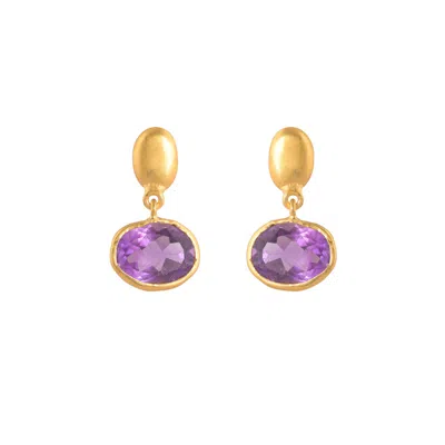 Opium Jewels Women's Gold / Purple Golden Nugget Oval Studs - Amethyst In Gold/purple