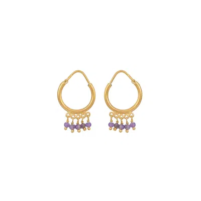 Opium Jewels Women's Gold / Purple Small Hoops - Amethyst In Gold/purple