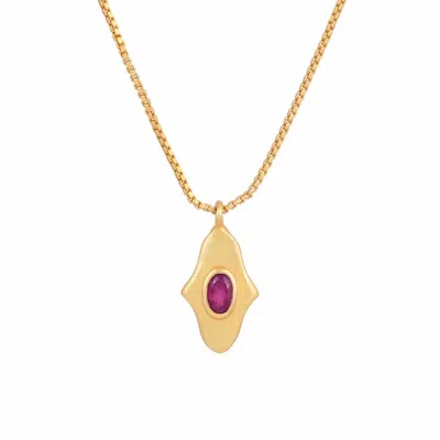Opium Jewels Women's Gold / Red Birthstone Hamsa Necklace In Ruby - July