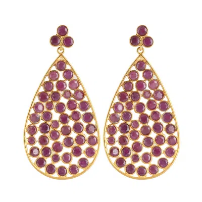 Opium Jewels Women's Gold / Red Dew Drop Jali Earrings - Rubies In Gold/red