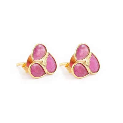 Opium Jewels Women's Gold / Red Lotus Studs - Rubies