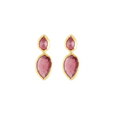 Opium Jewels Women's Gold / Red Marquise Double Drop Studs - Garnets