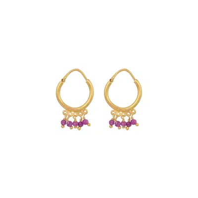 Opium Jewels Women's Gold / Red Small Hoops - Rubies In Multi