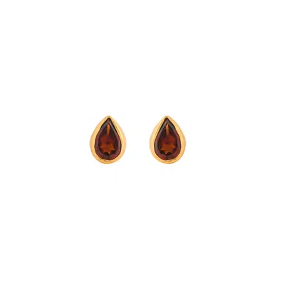 Opium Jewels Women's Gold / Red Tiny Teardrop Studs In Garnet In Multi