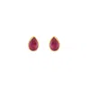 Opium Jewels Women's Gold / Red Tiny Teardrop Studs In Pink Ruby