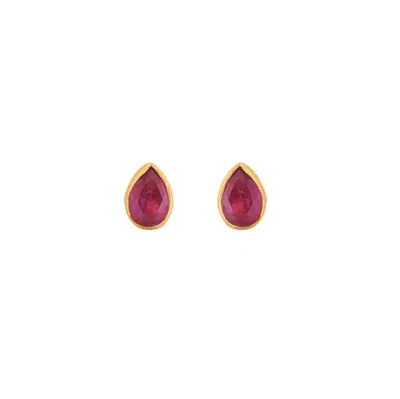 Opium Jewels Women's Gold / Red Tiny Teardrop Studs In Pink Ruby