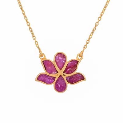 Opium Jewels Women's Gold / Red Water Lotus Necklace - Rubies