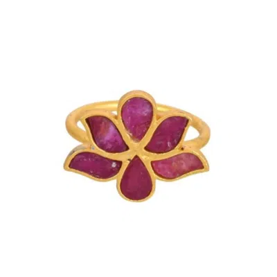 Opium Jewels Women's Gold / Red Water Lotus Ring - Rubies