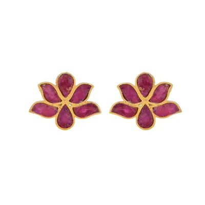 Opium Jewels Women's Gold / Red Water Lotus Studs - Rubies