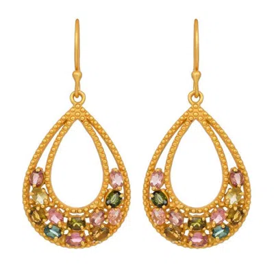 Opium Jewels Women's Gold Teardrop Earrings - Tourmalines
