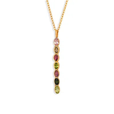 Opium Jewels Women's Gold Wand Pendant Necklace In Multi-coloured Tourmaline