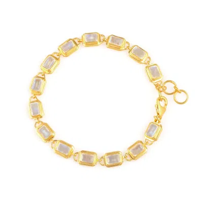 Opium Jewels Women's Gold / White Baguette Cut Bracelet - Rainbow Moonstones