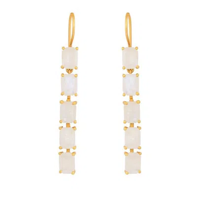Opium Jewels Women's Gold / White Baguette Cut Droplets In Rainbow Moonstone In Multi