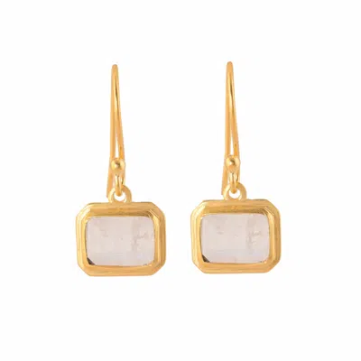 Opium Jewels Women's Gold / White Baguette Cut Earrings - Rainbow Moonstones In Gold/white