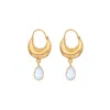 Opium Jewels Women's Gold / White Crescent Moon Gold Hoops - Rainbow Moonstone