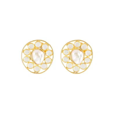 Opium Jewels Women's Gold / White Crystal & Pearl Studs In Gold/white
