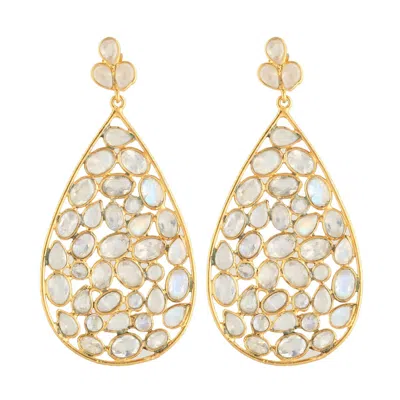 Opium Jewels Women's Gold / White Dew Drop Jali Earrings - Rainbow Moonstones In Multi