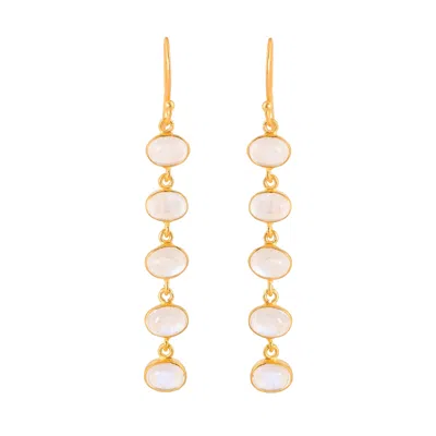 Opium Jewels Women's Gold / White Five Tier Oval Drops - Cabochon Rainbow Moonstone In Multi