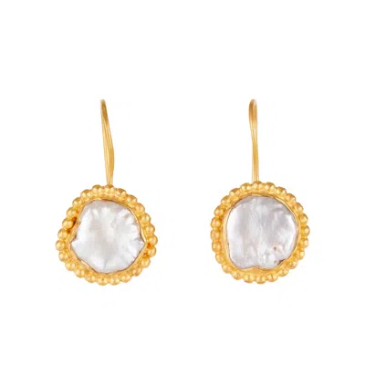 Opium Jewels Women's Gold / White Freshwater Pearl Earrings With Gold Edging In Multi