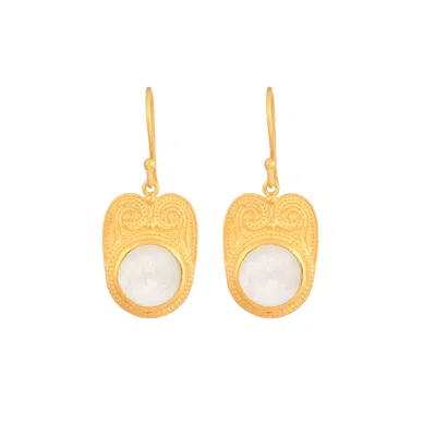 Opium Jewels Women's Gold / White Goddess Earrings In Cabochon Rainbow Moonstone In Multi