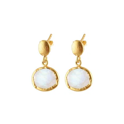Opium Jewels Women's Gold / White Golden Nugget Oval Studs - Rainbow Moonstone In Gold/white
