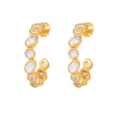 Opium Jewels Women's Gold / White Halo Stud Hoops - Rainbow Moonstone In Multi