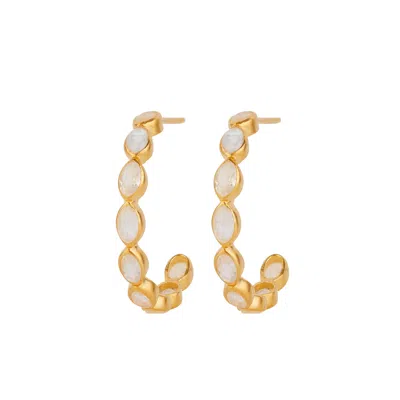 Opium Jewels Women's Gold / White Jali Stud Hoops - Rainbow Moonstone In Multi