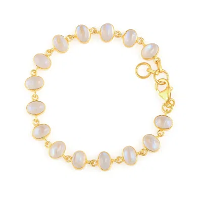 Opium Jewels Women's Gold / White Orbit Bracelet - Cabochon Rainbow Moonstone In Gold/white