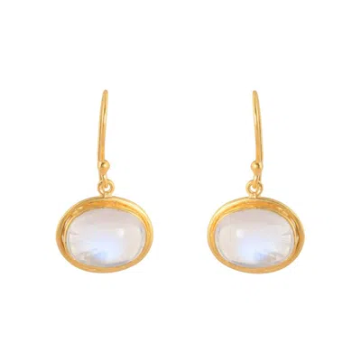 Opium Jewels Women's Gold / White Orbit Earrings - Cabochon Rainbow Moonstones In Multi