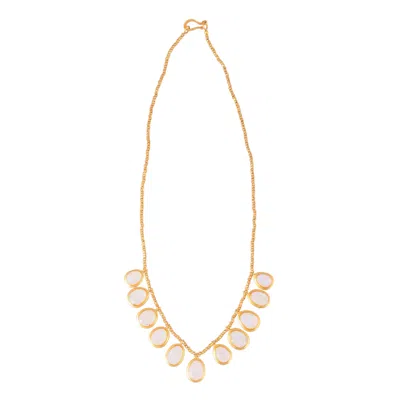 Opium Jewels Women's Gold / White Rainbow Moonstone Droplets Gold Bead Necklace In Multi