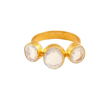 Opium Jewels Women's Gold / White Rainbow Moonstone Three Stone Cocktail In Multi