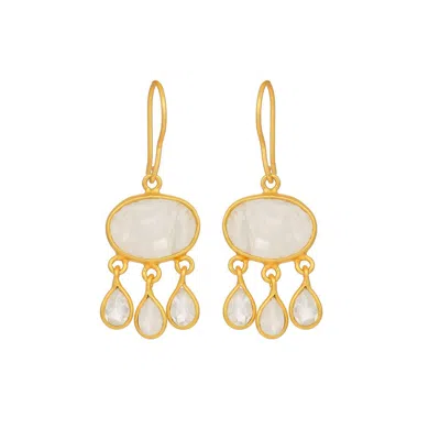Opium Jewels Women's Gold / White Raindrop Earrings - Rainbow Moonstone In Multi