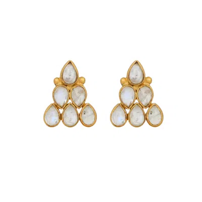 Opium Jewels Women's Gold / White Rani Studs - Cabochon Rainbow Moonstone In Multi