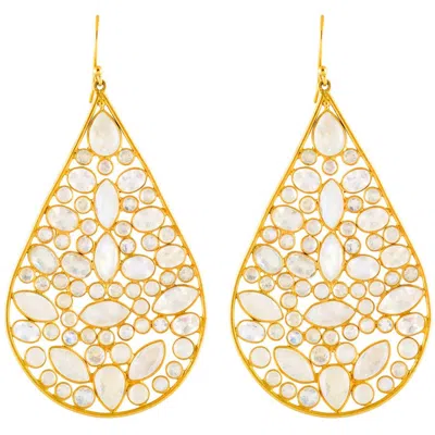 Opium Jewels Women's Gold / White Red Carpet Jali Drops - Rainbow Moonstones In Multi