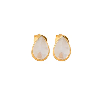 Opium Jewels Women's Gold / White Tiny Teardrop Studs In Rainbow Moonstone