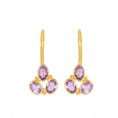 Opium Jewels Women's Gold / Yellow Lotus Earrings - Amethyst