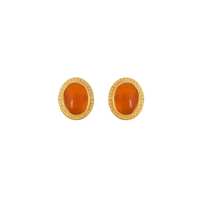 Opium Jewels Women's Gold / Yellow / Orange Cabochon Oval Studs - Carnelian