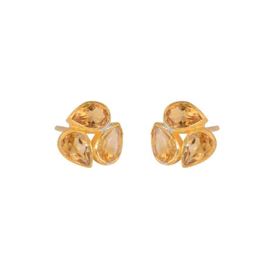 Opium Jewels Women's Gold / Yellow / Orange Lotus Studs - Citrine