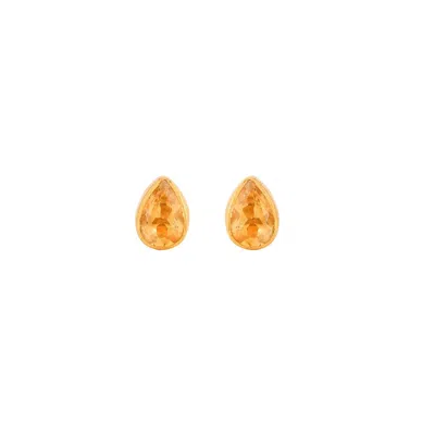 Opium Jewels Women's Gold / Yellow / Orange Tiny Teardrop Studs In Citrine