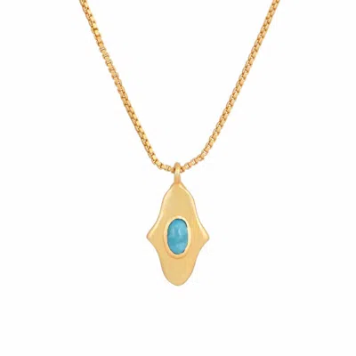 Opium Jewels Women's Green / Blue / Gold Birthstone Hamsa Necklace In Turquoise - December