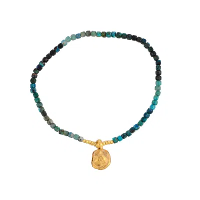 Opium Jewels Women's Green / Blue / Gold Vintage Amulet Bracelet - Azurite