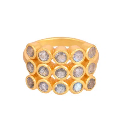 Opium Jewels Women's Green / Blue / Grey Jali Tier Cocktail Ring - Labradorite