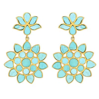 Opium Jewels Women's Green / Blue Water Lotus Statement Earrings - Arizona Turquoise