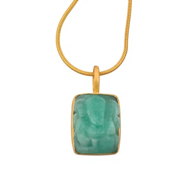 Opium Jewels Women's Green / Gold Emerald Ganesh Pendant On Gold Plated Snake Chain In Green/gold
