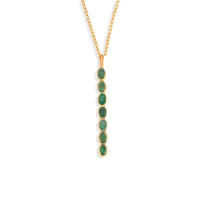 Opium Jewels Women's Green / Gold Wand Pendant Necklace In Emerald In Green/gold